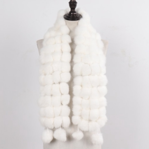 🎀 1PC SCARF BALLS FUR WRAP SHAWL RABBIT BOHO RACCON LONG NATURAL WARM WINTER - Picture 4 of 14